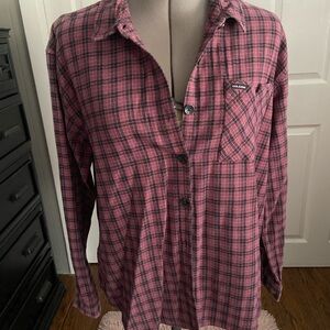 Vintage Volcom Rose and Black Plaid Button-Front Shirt